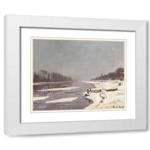 Ice on the Seine at Bougival 1868 White Modern Wood Framed Art Print with Double Matting by Monet, Claude