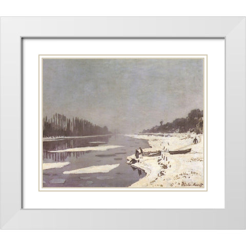 Ice on the Seine at Bougival 1868 White Modern Wood Framed Art Print with Double Matting by Monet, Claude