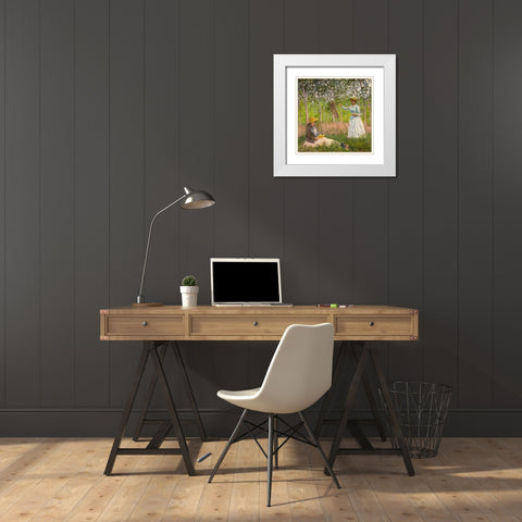 In the woods at Giverny 1887 White Modern Wood Framed Art Print with Double Matting by Monet, Claude