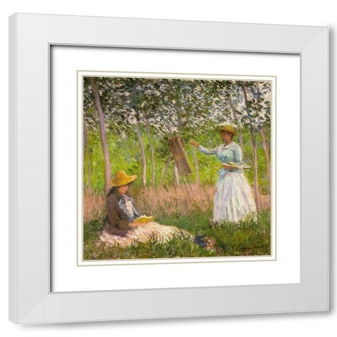 In the woods at Giverny 1887 White Modern Wood Framed Art Print with Double Matting by Monet, Claude