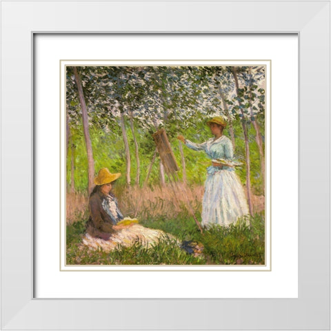 In the woods at Giverny 1887 White Modern Wood Framed Art Print with Double Matting by Monet, Claude