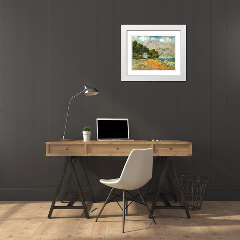 La Corniche de Monaco 1884 White Modern Wood Framed Art Print with Double Matting by Monet, Claude