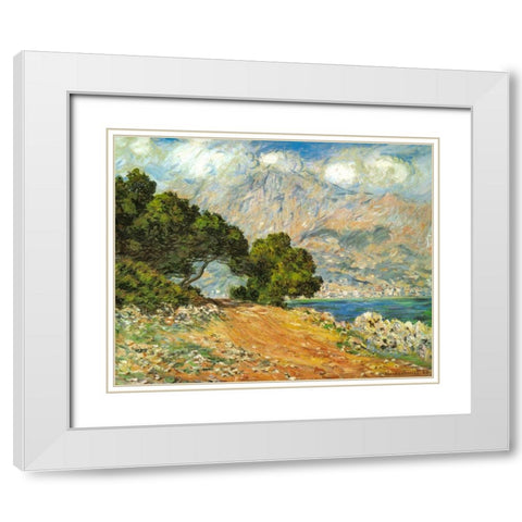 La Corniche de Monaco 1884 White Modern Wood Framed Art Print with Double Matting by Monet, Claude