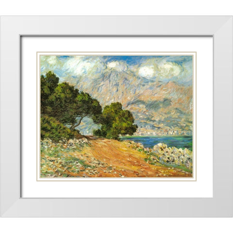 La Corniche de Monaco 1884 White Modern Wood Framed Art Print with Double Matting by Monet, Claude