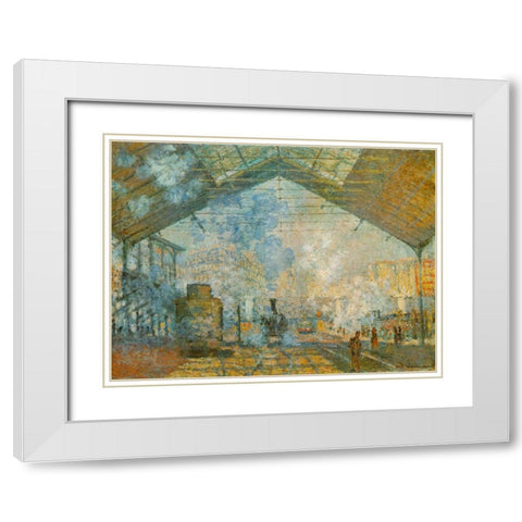 La Gare St. Lazare 1877 White Modern Wood Framed Art Print with Double Matting by Monet, Claude