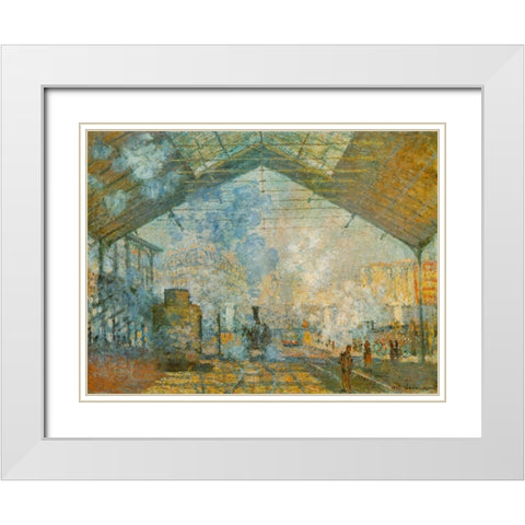 La Gare St. Lazare 1877 White Modern Wood Framed Art Print with Double Matting by Monet, Claude