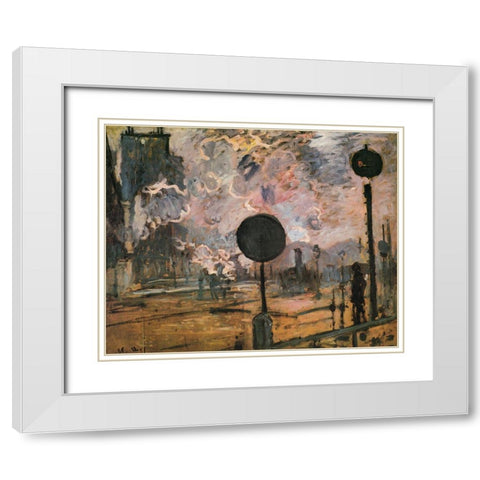 La Gare St. Lazare-signal 1876 White Modern Wood Framed Art Print with Double Matting by Monet, Claude
