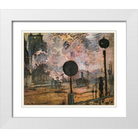 La Gare St. Lazare-signal 1876 White Modern Wood Framed Art Print with Double Matting by Monet, Claude