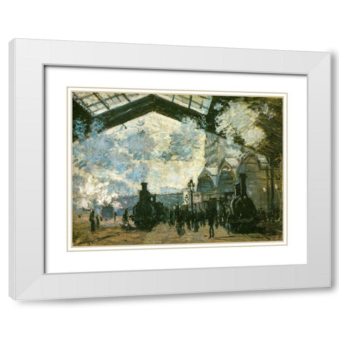La Gare St-Lazare 1877 White Modern Wood Framed Art Print with Double Matting by Monet, Claude