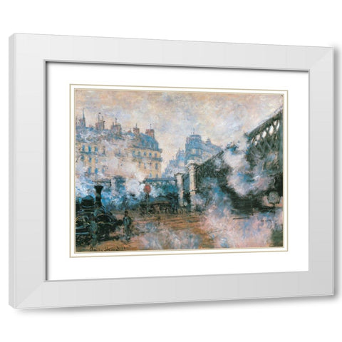 La Gare St-Lazare-Pont de LEurope 1877 White Modern Wood Framed Art Print with Double Matting by Monet, Claude