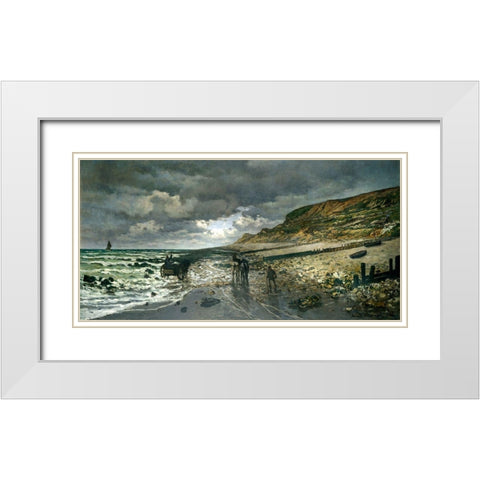 La Pointe de la Heve 1865 White Modern Wood Framed Art Print with Double Matting by Monet, Claude