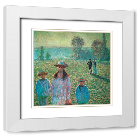 Landscape with figures 1888 White Modern Wood Framed Art Print with Double Matting by Monet, Claude