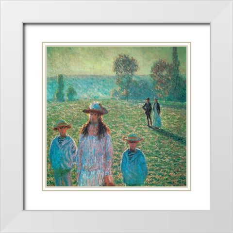 Landscape with figures 1888 White Modern Wood Framed Art Print with Double Matting by Monet, Claude
