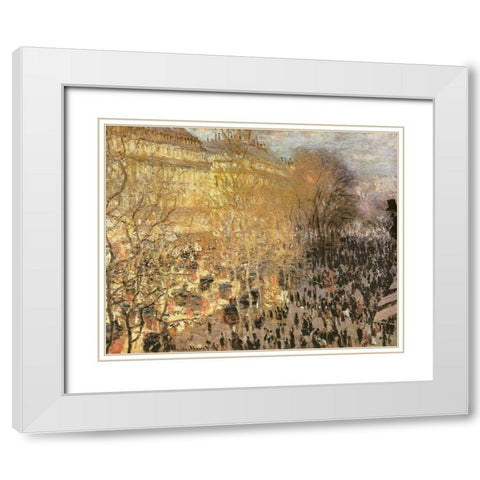 Le Boulevard des Capucines 1873 White Modern Wood Framed Art Print with Double Matting by Monet, Claude