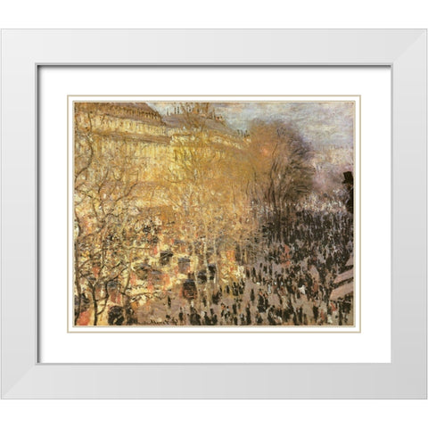 Le Boulevard des Capucines 1873 White Modern Wood Framed Art Print with Double Matting by Monet, Claude
