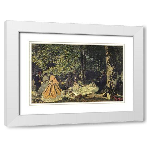 Luncheon on the grass study 1865 White Modern Wood Framed Art Print with Double Matting by Monet, Claude