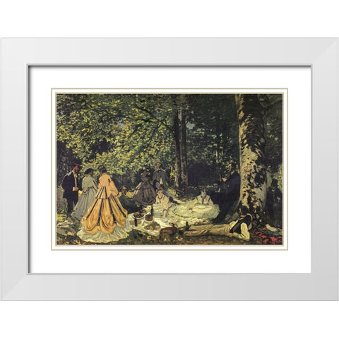 Luncheon on the grass study 1865 White Modern Wood Framed Art Print with Double Matting by Monet, Claude