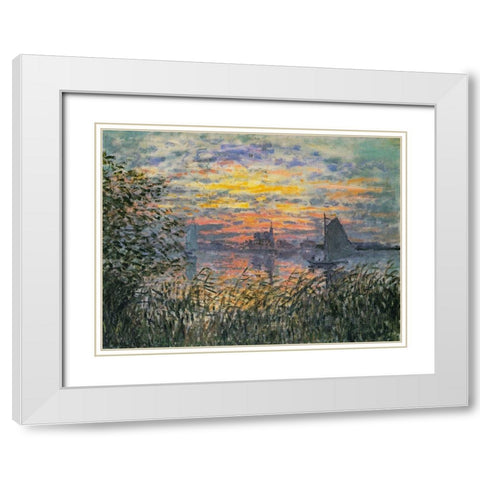 Marine View-Sunset 1874 White Modern Wood Framed Art Print with Double Matting by Monet, Claude