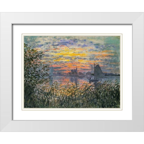 Marine View-Sunset 1874 White Modern Wood Framed Art Print with Double Matting by Monet, Claude