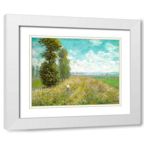 Meadow with Poplars 1875 White Modern Wood Framed Art Print with Double Matting by Monet, Claude