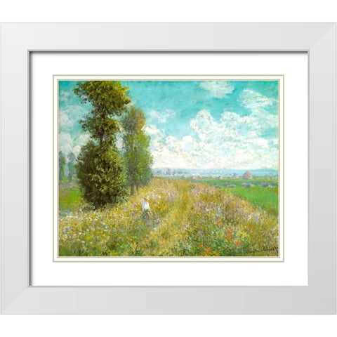 Meadow with Poplars 1875 White Modern Wood Framed Art Print with Double Matting by Monet, Claude