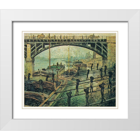 Men unloading coal 1875 White Modern Wood Framed Art Print with Double Matting by Monet, Claude