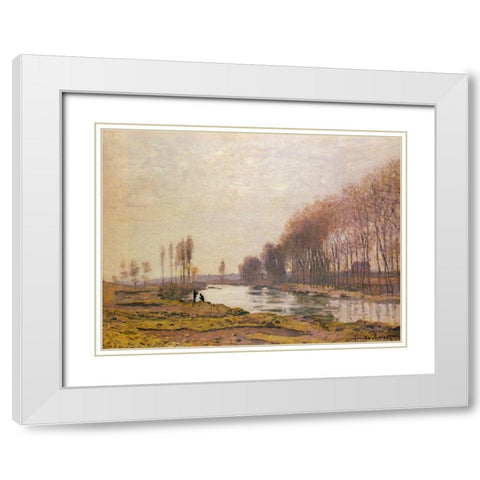 Petit Bras of the Seine 1872 White Modern Wood Framed Art Print with Double Matting by Monet, Claude