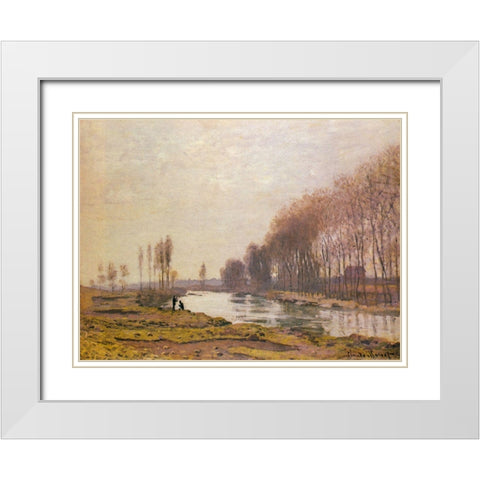 Petit Bras of the Seine 1872 White Modern Wood Framed Art Print with Double Matting by Monet, Claude