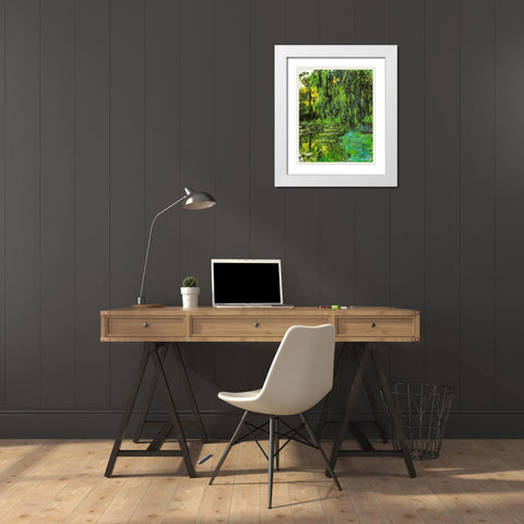Pond with Willow Tree 1918 White Modern Wood Framed Art Print with Double Matting by Monet, Claude