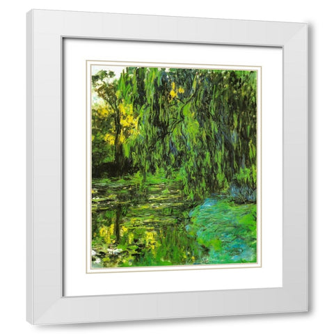 Pond with Willow Tree 1918 White Modern Wood Framed Art Print with Double Matting by Monet, Claude