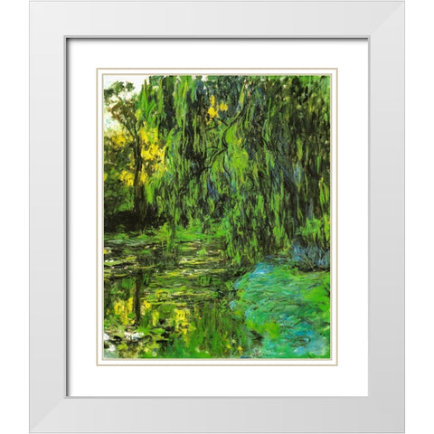 Pond with Willow Tree 1918 White Modern Wood Framed Art Print with Double Matting by Monet, Claude