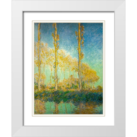 Poplars 1891 White Modern Wood Framed Art Print with Double Matting by Monet, Claude