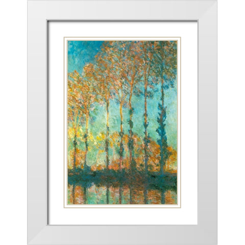 Poplars on River Epte 1891 White Modern Wood Framed Art Print with Double Matting by Monet, Claude