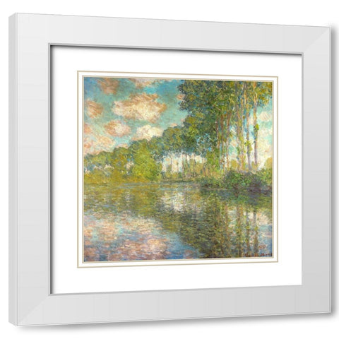 Poplars on the Epte 1891 White Modern Wood Framed Art Print with Double Matting by Monet, Claude
