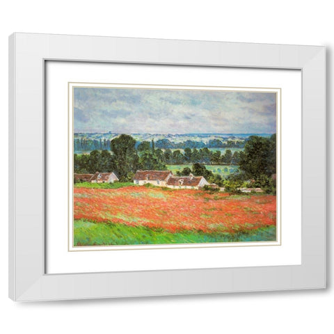 Poppies-Giverny 1885 White Modern Wood Framed Art Print with Double Matting by Monet, Claude