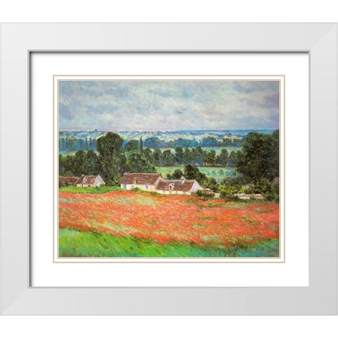 Poppies-Giverny 1885 White Modern Wood Framed Art Print with Double Matting by Monet, Claude