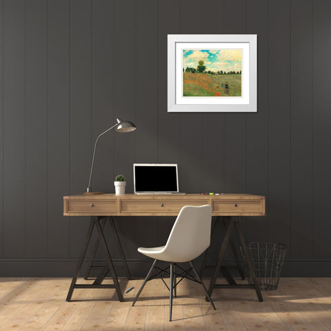 Poppy Field 1873 White Modern Wood Framed Art Print with Double Matting by Monet, Claude