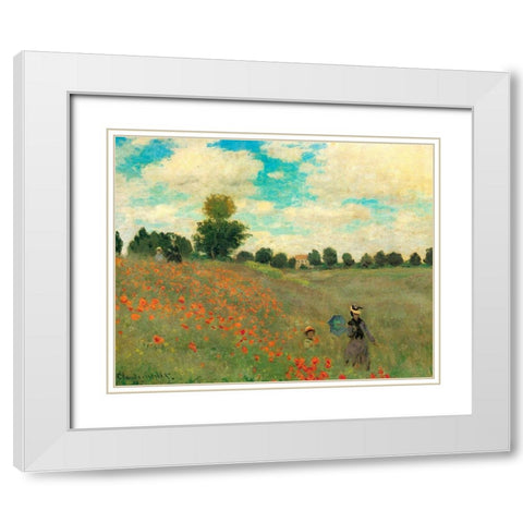 Poppy Field 1873 White Modern Wood Framed Art Print with Double Matting by Monet, Claude