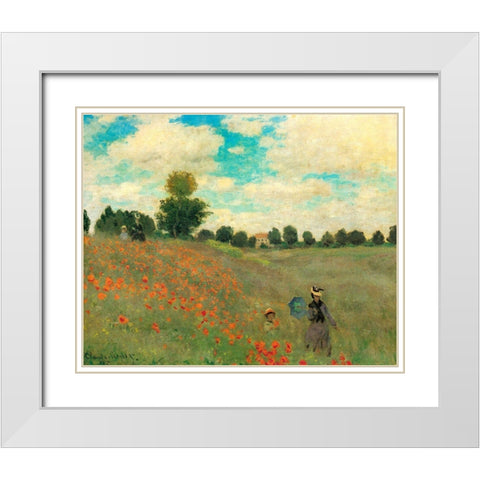 Poppy Field 1873 White Modern Wood Framed Art Print with Double Matting by Monet, Claude
