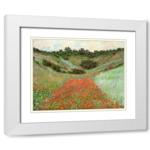 Poppy field near Giverny 1885 White Modern Wood Framed Art Print with Double Matting by Monet, Claude