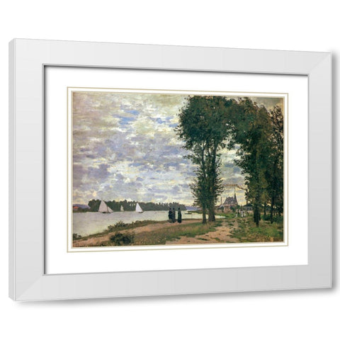 Promenade along the Seine 1872 White Modern Wood Framed Art Print with Double Matting by Monet, Claude