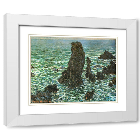 Pyramides at Port-Coton 1886 White Modern Wood Framed Art Print with Double Matting by Monet, Claude