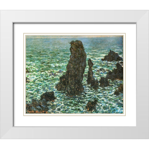 Pyramides at Port-Coton 1886 White Modern Wood Framed Art Print with Double Matting by Monet, Claude
