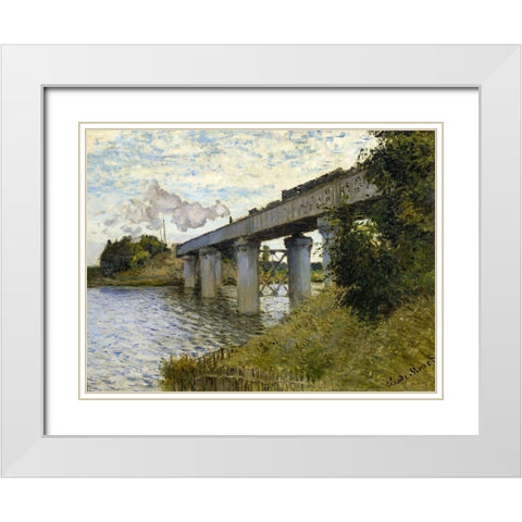 Railway Bridge-Argenteuil 1874 White Modern Wood Framed Art Print with Double Matting by Monet, Claude