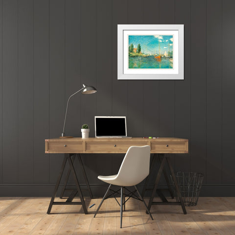Red Boats 1875 White Modern Wood Framed Art Print with Double Matting by Monet, Claude