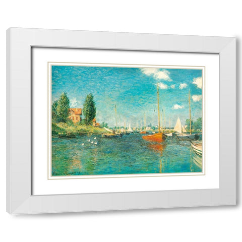 Red Boats 1875 White Modern Wood Framed Art Print with Double Matting by Monet, Claude