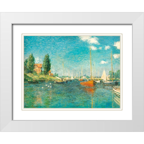Red Boats 1875 White Modern Wood Framed Art Print with Double Matting by Monet, Claude