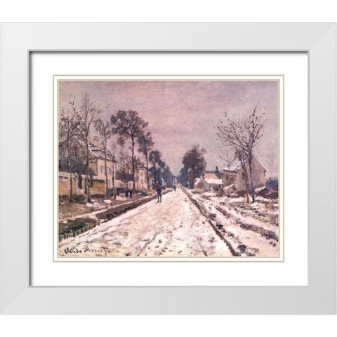 Road to Louveciennes in snow 1869 White Modern Wood Framed Art Print with Double Matting by Monet, Claude