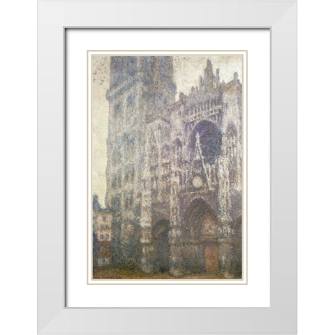 Rouen Cathedral facade 1894 White Modern Wood Framed Art Print with Double Matting by Monet, Claude