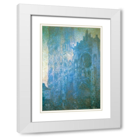 Rouen Cathedral in the morning 1894 White Modern Wood Framed Art Print with Double Matting by Monet, Claude
